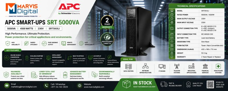 APC Smart-UPS SRT 5000VA – Online Double-Conversion UPS for Enterprise Power Protection