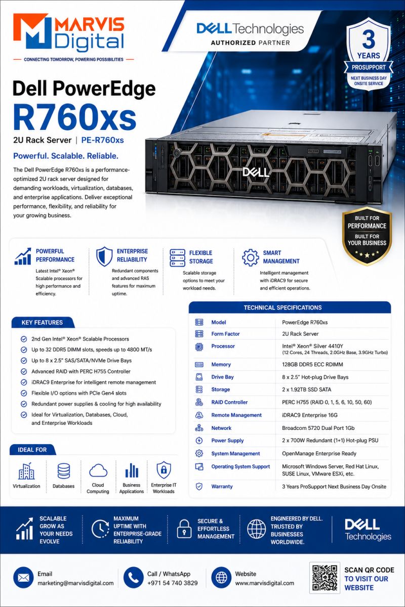 Dell PowerEdge R760xs 2U Rack Server – Scalable & Reliable Enterprise Server UAE